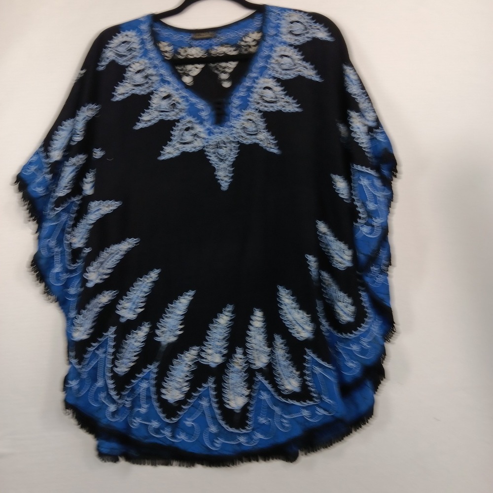 Boho Kimono Poncho Embroidered Floral Tassel Trim One Size Festival Cover Up